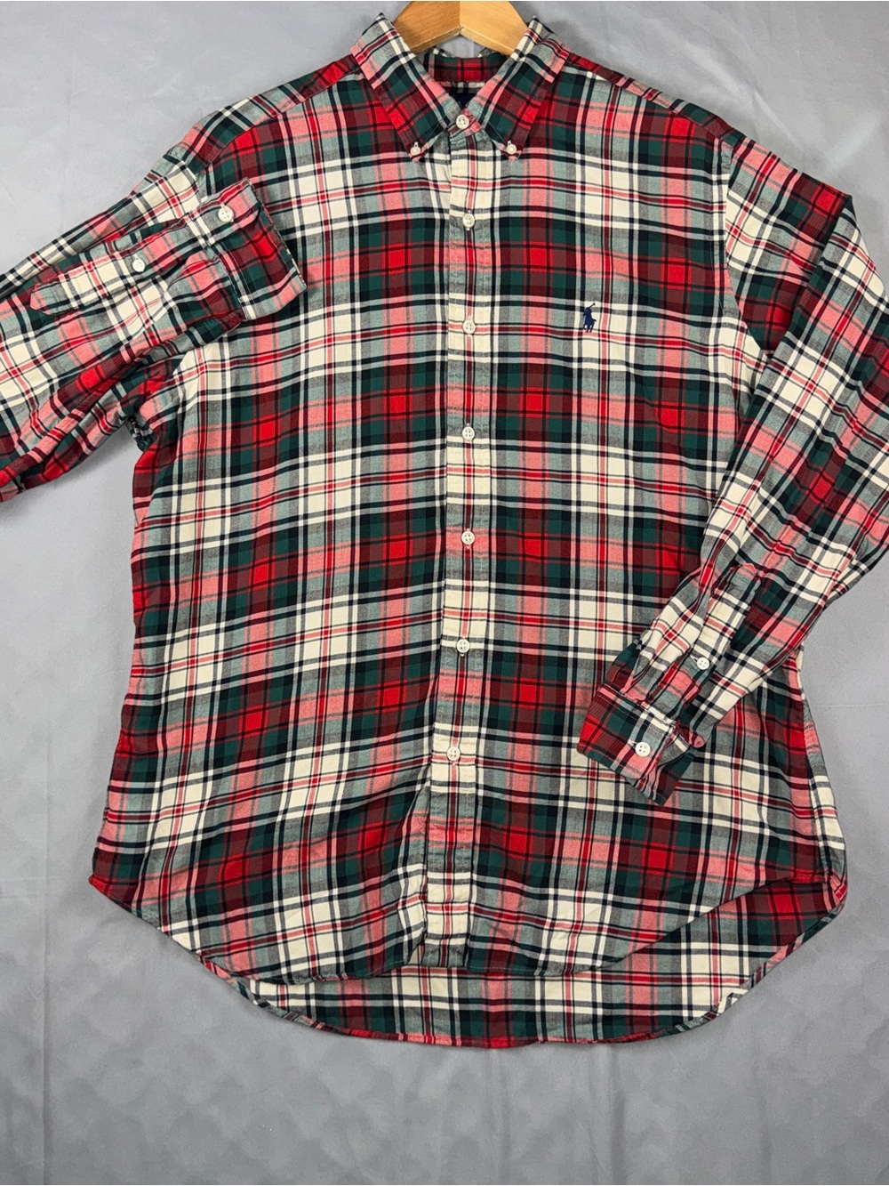 Ralph Lauren Shirt Mens Large Red Plaid Cotton Button Front Long Sleeve Casual